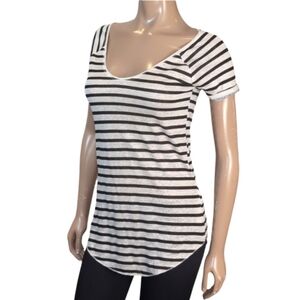 Zara Linen Tshirt Womens Size XS Black White Striped Short Sleeve Top